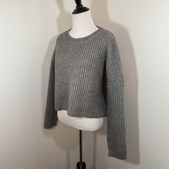 Dee Elly Sweater S Chunky Heavy Knit Ribbed Structured Pullover Cropped Gray - Picture 3 of 11